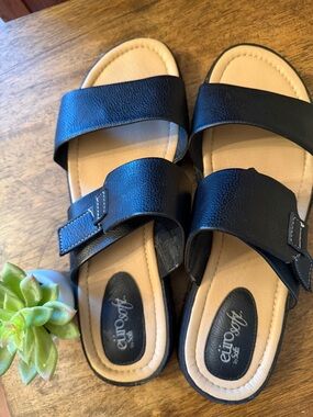 Eurosoft Black Two-Strap Slide Sandals for Women